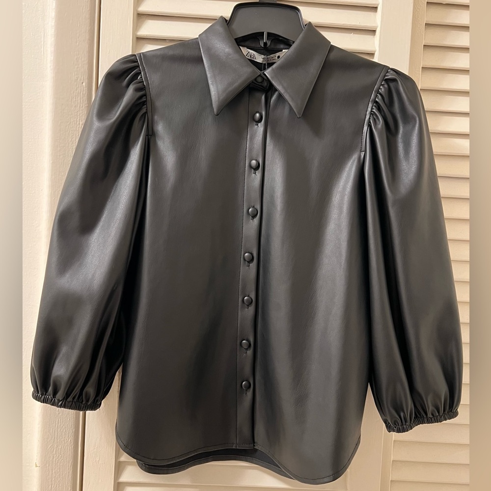 Zara black button front shirt
